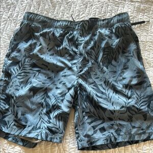 Speedo Swim Trunks, Blue Board Shorts with Tropical Print. Size Large. NWOT